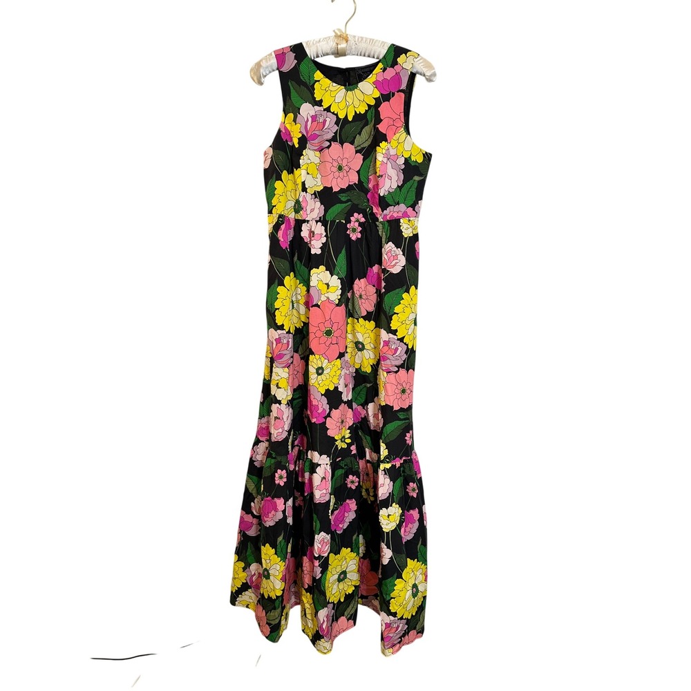 Johnny Was Jade Love Casia Maxi Dress‎ Size S Black Pink Floral Cotton Open Back
